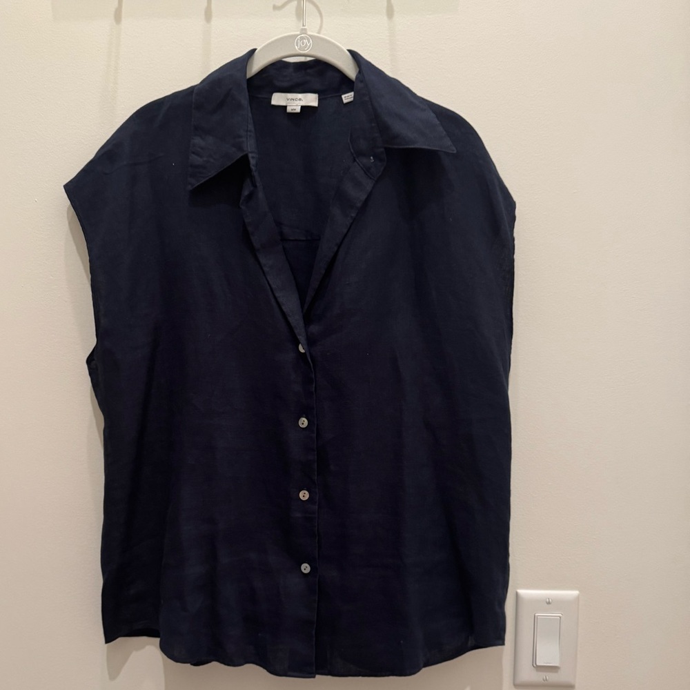 Vince Dolman Sleeve Dark Navy Linen Shirt.